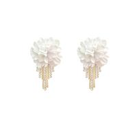 Pendientes de cadena con borlas de camelia blanca para mujer, pendientes de flores de estilo retro Regalos Mujer Originales (5.7X2.4cm)