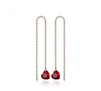 Pendientes de cadena de Corazones de Cristal Rojo AAA Cubic Zirconia Dazzling Drop Parring for Women