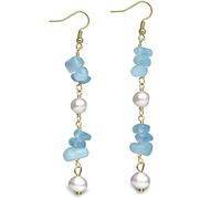 Pendientes de caída de aguamarina de aguamarina cruda larga, piedras preciosas de aguamarina genuina joyería hecha a mano March Birthstone Regalo para mujeres