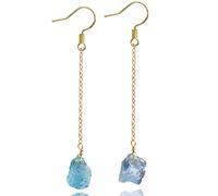 Pendientes de caída de aguamarina de aguamarina cruda larga, piedras preciosas de aguamarina genuina joyería hecha a mano March Birthstone Regalo para mujeres