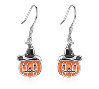 Pendientes de calabaza fantasma de plata de ley 925 para fiesta de Halloween, pendientes colgantes de calabaza, pendientes de Halloween fantasma, regalo para mujer (Pendientes de calabaza magic hat)