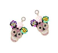Pendientes de calavera con tachuelas de circón que marcan tendencia Pendientes de formas delicadas con incrustaciones de circón para apariencia distintiva Pendientes de flores brillantes elegantes