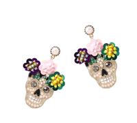 Pendientes de calavera incrustados de circonita brillante, aretes de calavera de moda con detalles brillantes para eventos de Halloween