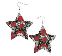 Pendientes de calavera y rosa roja para mujer, aretes colgantes celestiales, joyería en forma de estrella para una versatilidad, One Size, Cuero