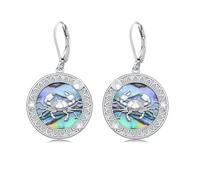 Pendientes de cangrejo de plata de ley 925 con concha de abulón, cangrejo, pendientes colgantes de palanca, joyería oceánica, regalo para mujer