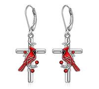 Pendientes de cardenal rojo para mujer, plata de ley 925, regalos cardenales aparecen cuando los ángeles están cerca de conmemoración por la pérdida de seres queridos, 0.91 inches, Plata de ley