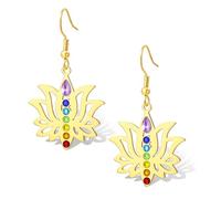 Pendientes de chakra de loto para mujer aretes colgantes de flor de loto 7 chakras símbolo OM protección de mandala joyería de curación espiritual regalos de meditación para yoga (oro)