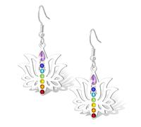 Pendientes de chakra de loto para mujer aretes colgantes de flor de loto 7 chakras símbolo OM protección de mandala joyería de curación espiritual regalos de meditación para yoga (plata)