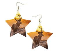 Pendientes de ciervo rojo para mujer, aretes colgantes celestiales, joyería en forma de estrella para una versatilidad, One Size, Cuero