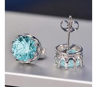 Pendientes de circón azul/blanco en la corona de 18k chapado en oro 925 Pendientes de halo de circonía cubic