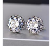 Pendientes de circón azul/blanco en la corona de 18k chapado en oro 925 Pendientes de halo de circonía cubic