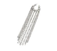 Pendientes de clip colgantes con cuentas de imitación y acento de flecos para mujer, joyería elegante para las orejas de piedra
