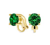 Pendientes De Clip Con Circonita Cúbica Redonda De Corte Brillante Verde 2CT Simulando Esmeralda Bañados En Oro De 14K En Latón