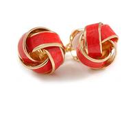 Pendientes de clip con nudo esmaltado rojo ladrillo en tono dorado, 15 mm, talla única, esmaltado