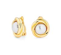 Pendientes De Clip Con Perlas Simuladas Blancas En Forma De Cúpula Con Bisel De Cable Para Mujeres Sin Perforaciones En Las Orejas Chapados En Oro De 14K