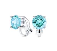 Pendientes De Clip De Latón Plateado Con Circonia Cúbica Redonda Simulada De Color Azul Brillante De Corte Solitario 2CT Imitación De Aguamarina