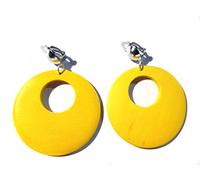 Pendientes de clip de madera bohemia, varios colores, 6,3 cm, aro circular, aro plateado, Madera