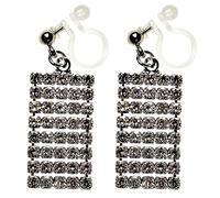 Pendientes de clip invisibles de plata para mujer, no perforados, con diamantes de imitación, cómodos, con flecos, cadena larga, Resina, Sin piedra preciosa