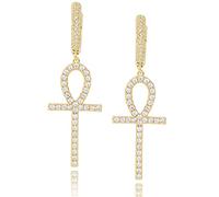 Pendientes de cobre con forma de llave y personalidad de estilo hip hop para hombres y mujeres, llenos de circonitas.