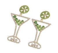 Pendientes de cóctel llamativos con diseño de, piedras decorativas transparentes y verdes, par de contorno en tono dorado para uso diario y looks de fiesta Pendientes de de cóctel Par de