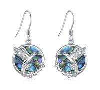 Pendientes de colibrí de plata de ley 925 para mujer, pendientes colgantes de pájaro con nácar, hipoalergénicos, regalo para amantes de las aves y amantes de la naturaleza