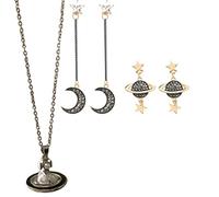 Pendientes de collar de Saturno, aretes con colgante Sky Star Saturn Planet, aretes de diamante de luna para mujer, collares de una sola capa para mujer colgante de obsidiana (3 piezas)