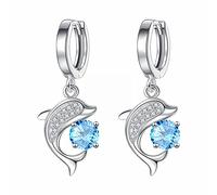 Pendientes de color Pendientes de temperamento Corazón Cobre Blanco Delfín Gotas de Agua Hebilla de Oreja Damas Pendiente Completo de Longitud Media Pendiente Niña Rojo, talla única, Cobre, Sin piedra