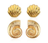 Pendientes De Concha De 2 Pares, Pendientes De Concha De Oro, Joyas De Criaturas Marinas, Pendientes Personalizados De Estilo Vacacional, Pendientes De Playa De Verano
