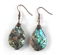 Pendientes de concha de abulón natural, árbol de la vida envuelto en alambre, gota de agua, Chakra, pendientes para mujer, Festival