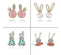 Pendientes de conejo con aguja de plata S925, temperamento y moda: 5 pares con diferentes patrones