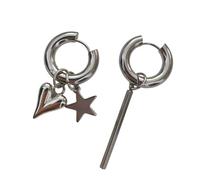 Pendientes de corazón asimétrico con acento de estrella Accesorio ligero para día a día Accesorios para las orejas hechos a mano Joyería artística para las orejas con estrella de puntas