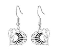 Pendientes de corazón con nota musical para mujer, instrumento, piano, clave de sol, profesor, artista, músico, concierto, joyería, regalo, Medium, Acero inoxidable, Sin piedra preciosa