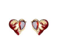 Pendientes de corazón de goteo de oro y rojo para mujer-Esmalte chapado en oro de 18 quilates y diseño de zirconia cúbica, audaz regalo de joyería de moda romántica