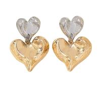 Pendientes de corazón en 3D exagerados para mujer-Joyas de corazón texturizado de dos tonos de oro y plata, pendientes audaces de streetwear/club, accesorio de fiesta de declaración