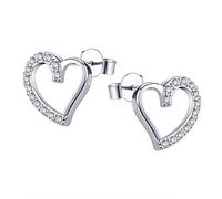 Pendientes de corazón en plata de ley con circonitas cúbicas, cierre de pasador a presión, diseño de corazón abierto,pendientes pequeños para mujeres y niñas, de AoedeJ.