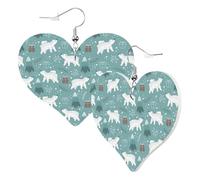 Pendientes de corazón para mujer a la moda, aretes colgantes de cuero con estampado de oso de nieve blanco, divertidos aretes sin níquel para fiesta de cumpleaños, accesorios de decoración