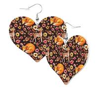 Pendientes de corazón para mujer a la moda, diseño de criaturas del bosque, aretes colgantes de cuero floral, divertidos aretes sin níquel para fiesta de cumpleaños, accesorios de decoración