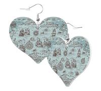 Pendientes de corazón para mujer a la moda, diseño de mapa de aventura pirata, aretes colgantes de piel, divertidos aretes sin níquel para fiesta de cumpleaños, accesorios de decoración