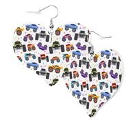 Pendientes de corazón para mujer a la moda - Monster Trucks1 aretes colgantes de cuero, divertidos aretes sin níquel para fiesta de cumpleaños, accesorios de decoración