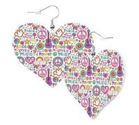 Pendientes de corazón para mujer a la moda - Peace Love And Dove Flower Power Pendientes colgantes de piel, divertidos aretes sin níquel para fiesta de cumpleaños, accesorios de decoración