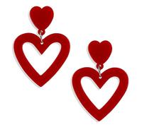 Pendientes de Corazón Pendientes de Acrílico Pendientes Vintage Pendientes de Corazón de Amor Día de San Día Madre Valentín Cumpleaños Pendientes Corazón para Mujeres y Niñas (Rojo)