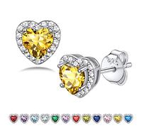Pendientes de Corazón Plata de Ley 925, Pendientes Piedras Nacimientos de Topacio Amarillo Noviembre, Pendientes Mujer con Circonita Cúbica, Pendientes de Mujer Elegante para Regalo San Valentín