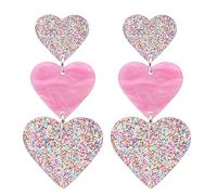 Pendientes de corazón rosa para mujer, aretes de gota de doble corazón Y2K, aretes colgantes de corazón para verano, playa, acrílico, color caramelo, regalo de joyería para el día de San Valentín