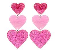 Pendientes de corazón rosa para mujer, aretes de gota de doble corazón Y2K, aretes colgantes de corazón para verano, playa, acrílico, color caramelo, regalo de joyería para el día de San Valentín