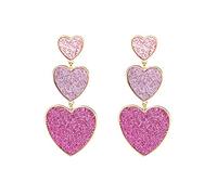 Pendientes de corazón rosa para mujeres, adolescentes, niñas, moda, largos, chapados en oro, corazones de amor, colgantes, pendientes llamativos, cumpleaños, graduación, día de San (One Size)