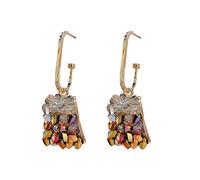 Pendientes de cristal cuadrado con temperamento, pendientes hechos a mano con personalidad y aguja de plata s925