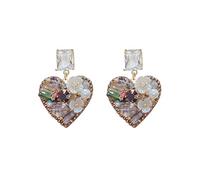Pendientes de cristal cuadrado hechos a mano en forma de corazón, pendientes de diseño personalizado con aguja de plata s925