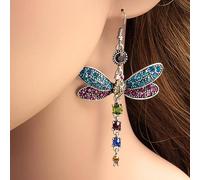 Pendientes De Cristal De Libélula Bjg Vintage para Mujer, Pendientes De Piedra Verde Azul Arcoíris Bohemios, Bonitos Pendientes De Gota De Color Plateado para Mujer
