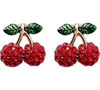 Pendientes de Cristal del Encanto de la Moda del Rhinestone de Cristal del Tornillo prisionero de la oreja de la fruta de la cereza roja bellaDurability