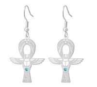 Pendientes de cruz Ankh con ojo de Horus de gemas, escarabajo de la llave de la vida, diosa egipcia Isis, amuleto de protección del antiguo Egipto, joyería religiosa para mujeres, Medio, Acero